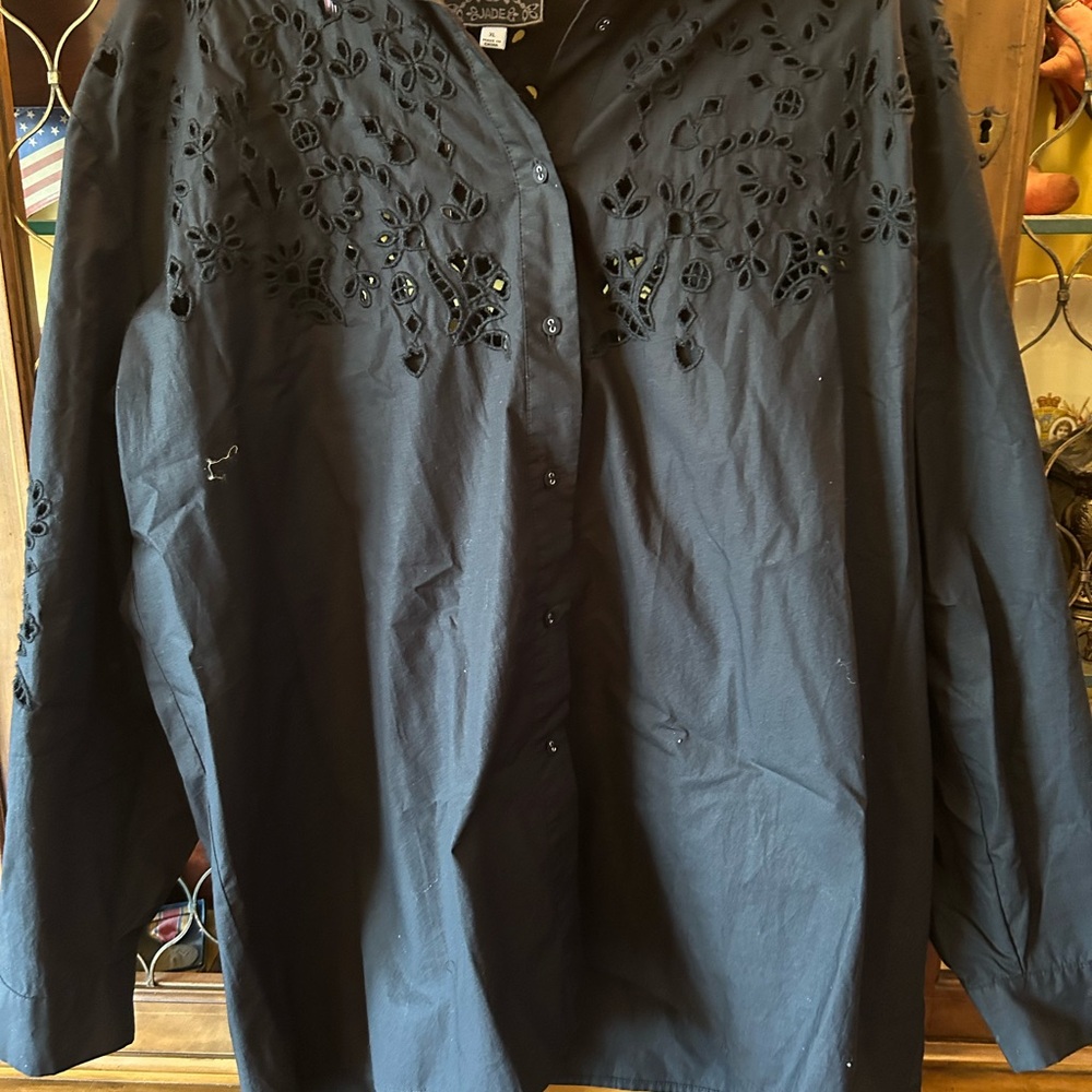 Johnny Was Black Embroidered Top XL